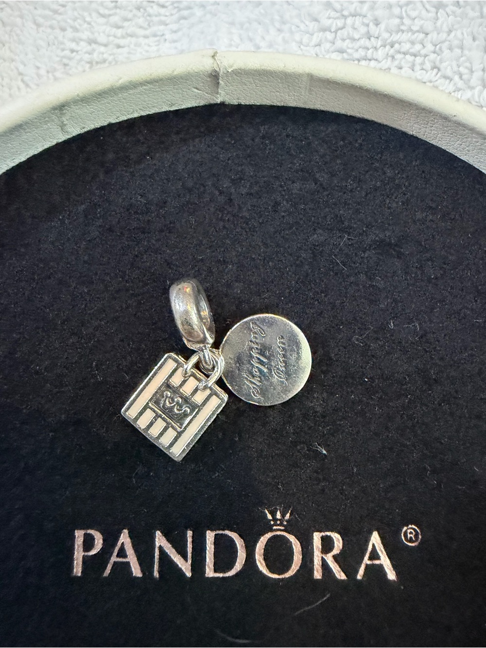 Pandora Silver Shopping Bag & Logo Tag Charm